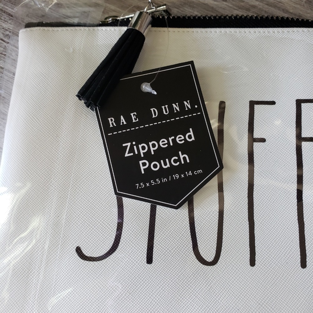Rae Dunn Zippered Pouch NWT White Black Tassel NWT - Picture 3 of 3